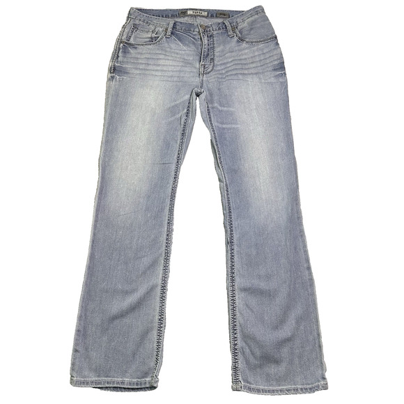 BKE Buckle Derek Jeans Mens 33 Light Wash Low Rise Bootcut Stretch Y2K Staple - Picture 1 of 11